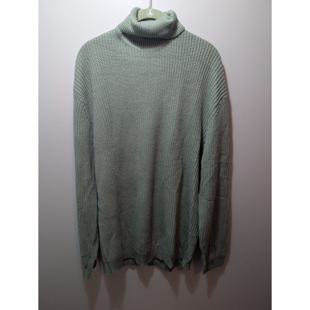 boohooMan Green Ribbed Knit Oversized Turtleneck Sweater Men's Size L NWOT